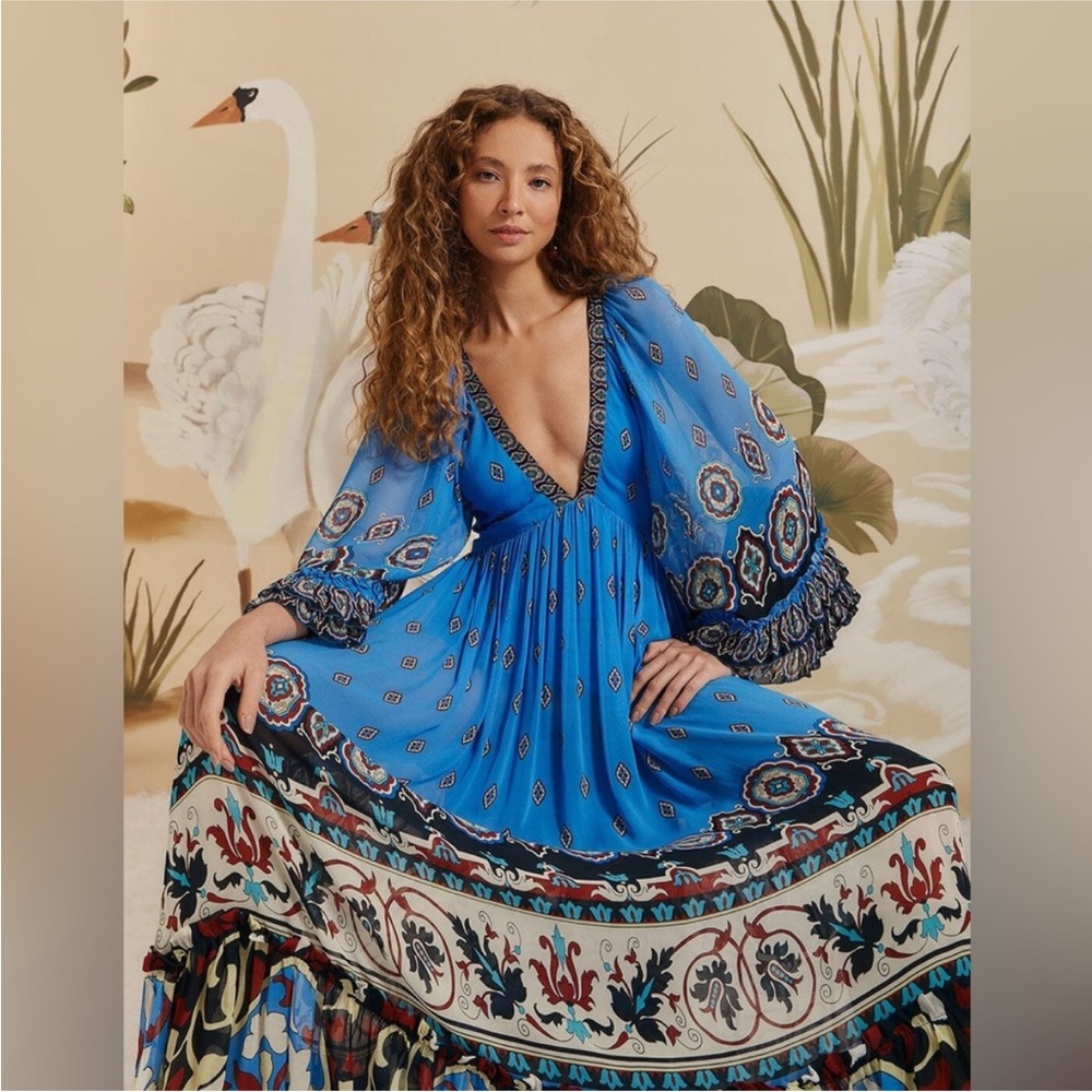 FARM RIO Bohemian Blue Maxi Dress